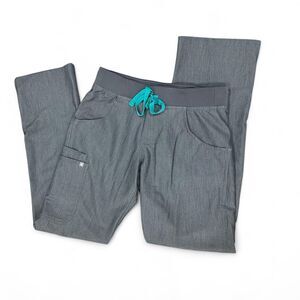FIGS Kade Cargo Scrub Pants Grey Blue Waistband Tie Size XS